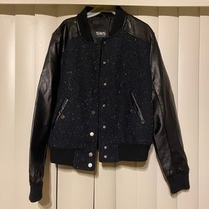 Boys Bomber Letterman Jacket with Leather Sleeves